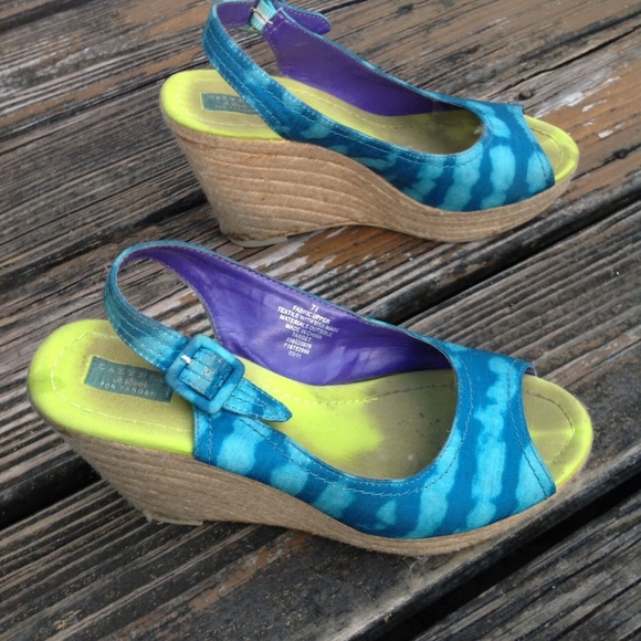 Calypso Target Wedge Sling Back Peep Toe Heels 7.5 Womens Sandals Shoes - Picture 2 of 8